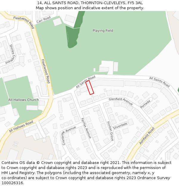 14, ALL SAINTS ROAD, THORNTON-CLEVELEYS, FY5 3AL: Location map and indicative extent of plot