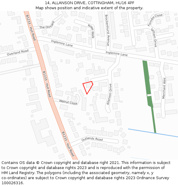 14, ALLANSON DRIVE, COTTINGHAM, HU16 4PF: Location map and indicative extent of plot