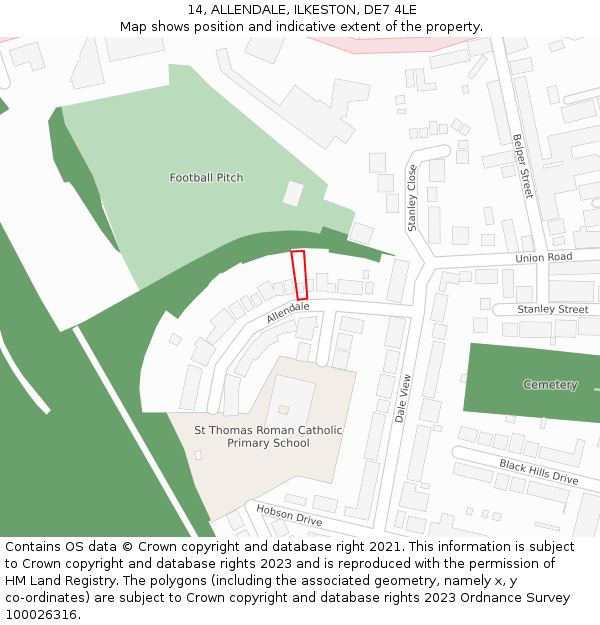 14, ALLENDALE, ILKESTON, DE7 4LE: Location map and indicative extent of plot