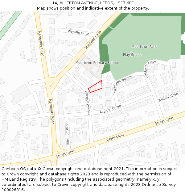 14, ALLERTON AVENUE, LEEDS, LS17 6RF: Location map and indicative extent of plot
