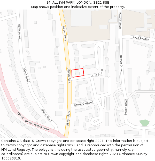 14, ALLEYN PARK, LONDON, SE21 8SB: Location map and indicative extent of plot