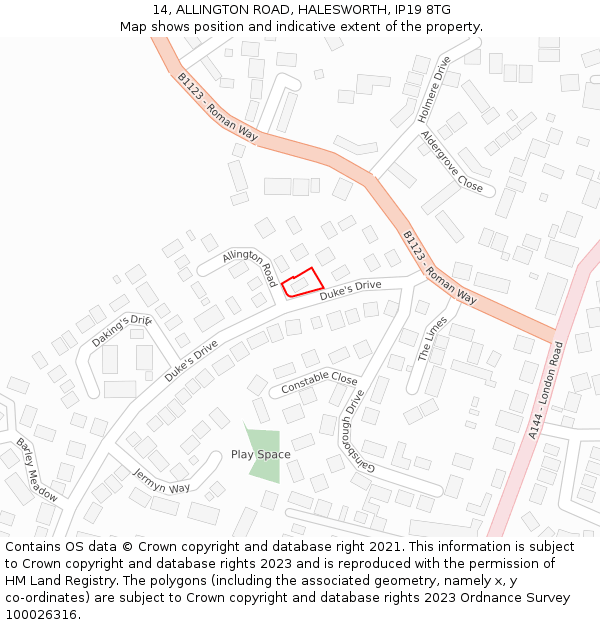 14, ALLINGTON ROAD, HALESWORTH, IP19 8TG: Location map and indicative extent of plot