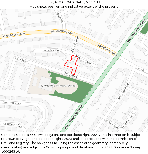 14, ALMA ROAD, SALE, M33 4HB: Location map and indicative extent of plot