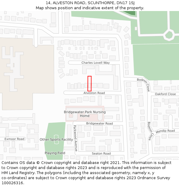 14, ALVESTON ROAD, SCUNTHORPE, DN17 1SJ: Location map and indicative extent of plot