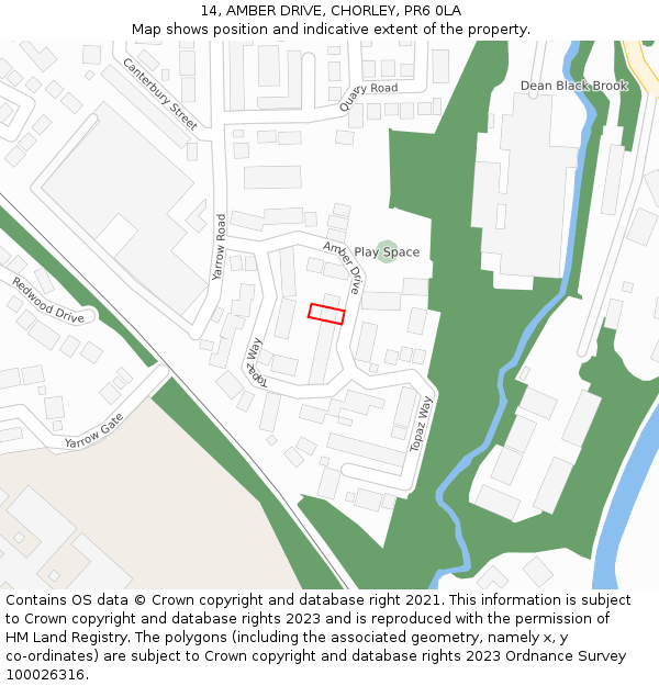 14, AMBER DRIVE, CHORLEY, PR6 0LA: Location map and indicative extent of plot