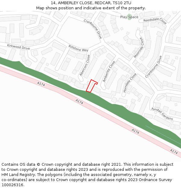 14, AMBERLEY CLOSE, REDCAR, TS10 2TU: Location map and indicative extent of plot