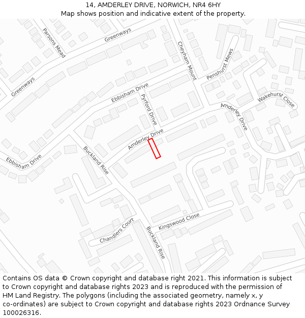 14, AMDERLEY DRIVE, NORWICH, NR4 6HY: Location map and indicative extent of plot