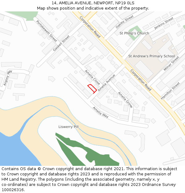 14, AMELIA AVENUE, NEWPORT, NP19 0LS: Location map and indicative extent of plot
