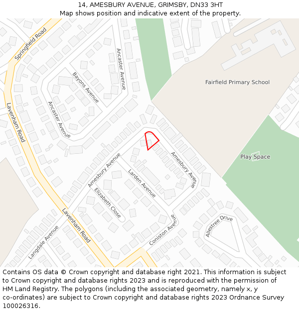 14, AMESBURY AVENUE, GRIMSBY, DN33 3HT: Location map and indicative extent of plot