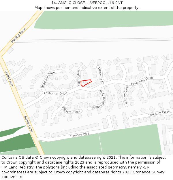 14, ANGLO CLOSE, LIVERPOOL, L9 0NT: Location map and indicative extent of plot