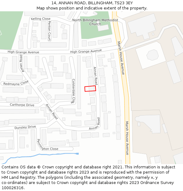 14, ANNAN ROAD, BILLINGHAM, TS23 3EY: Location map and indicative extent of plot