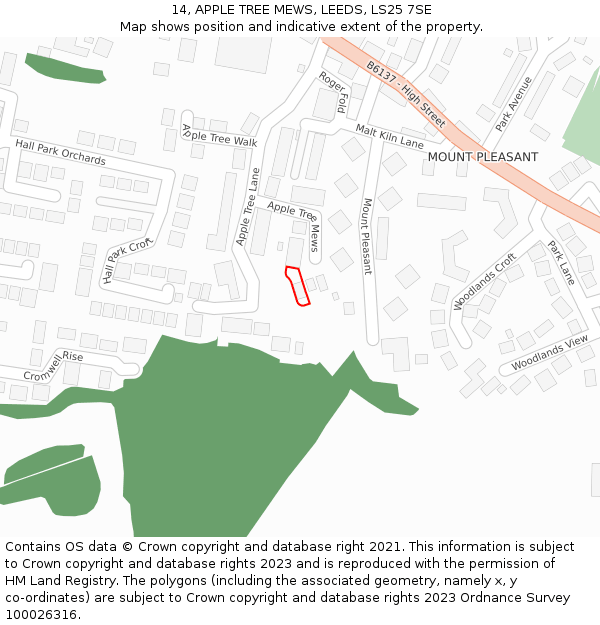 14, APPLE TREE MEWS, LEEDS, LS25 7SE: Location map and indicative extent of plot