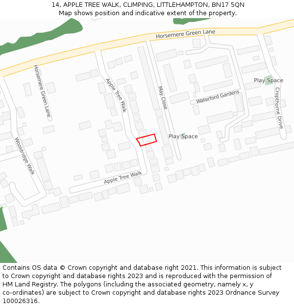 14, APPLE TREE WALK, CLIMPING, LITTLEHAMPTON, BN17 5QN: Location map and indicative extent of plot
