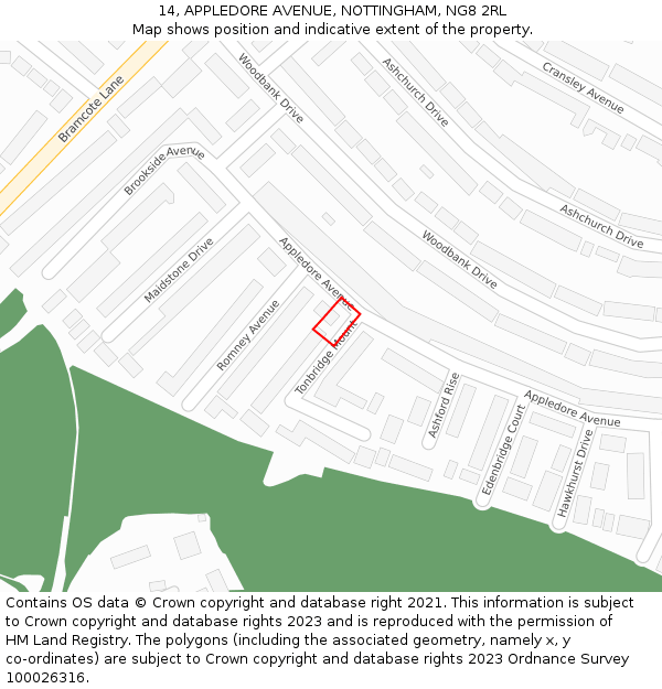 14, APPLEDORE AVENUE, NOTTINGHAM, NG8 2RL: Location map and indicative extent of plot