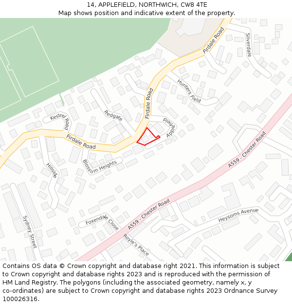 14, APPLEFIELD, NORTHWICH, CW8 4TE: Location map and indicative extent of plot