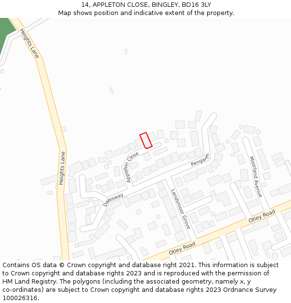 14, APPLETON CLOSE, BINGLEY, BD16 3LY: Location map and indicative extent of plot