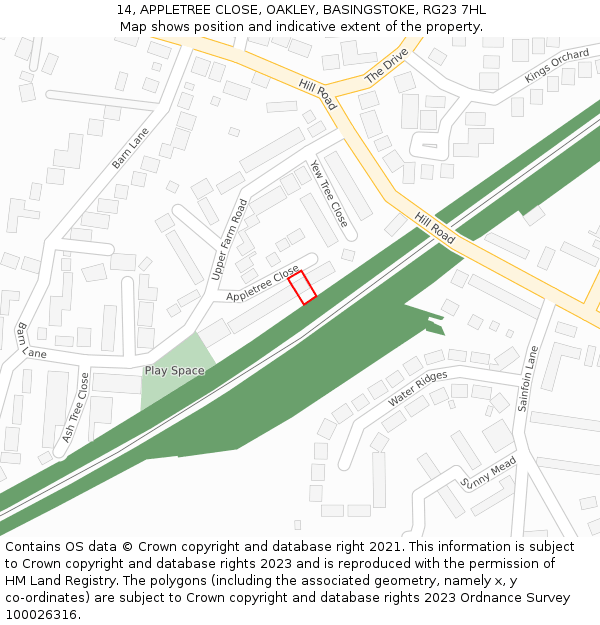 14, APPLETREE CLOSE, OAKLEY, BASINGSTOKE, RG23 7HL: Location map and indicative extent of plot