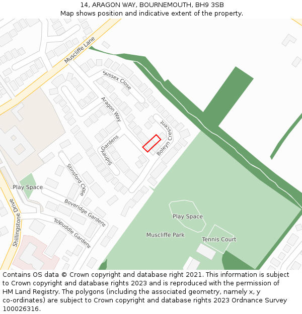 14, ARAGON WAY, BOURNEMOUTH, BH9 3SB: Location map and indicative extent of plot