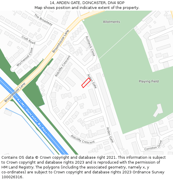 14, ARDEN GATE, DONCASTER, DN4 9DP: Location map and indicative extent of plot