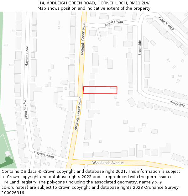 14, ARDLEIGH GREEN ROAD, HORNCHURCH, RM11 2LW: Location map and indicative extent of plot