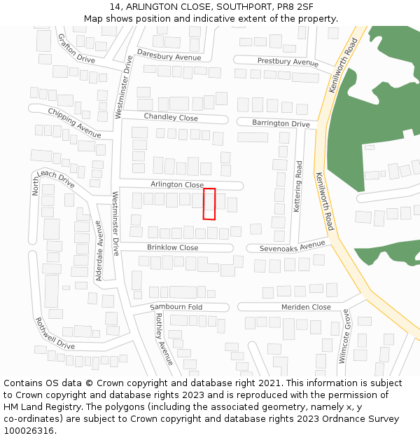 14, ARLINGTON CLOSE, SOUTHPORT, PR8 2SF: Location map and indicative extent of plot