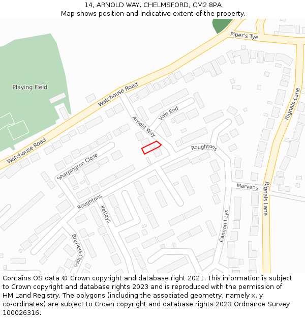 14, ARNOLD WAY, CHELMSFORD, CM2 8PA: Location map and indicative extent of plot