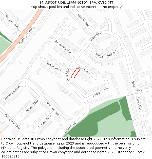 14, ASCOT RIDE, LEAMINGTON SPA, CV32 7TT: Location map and indicative extent of plot