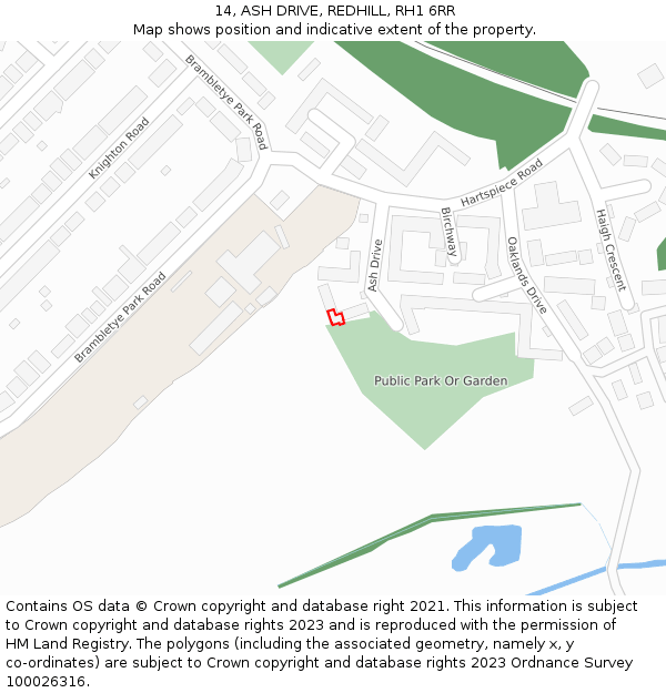 14, ASH DRIVE, REDHILL, RH1 6RR: Location map and indicative extent of plot
