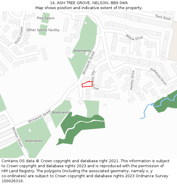 14, ASH TREE GROVE, NELSON, BB9 0WA: Location map and indicative extent of plot