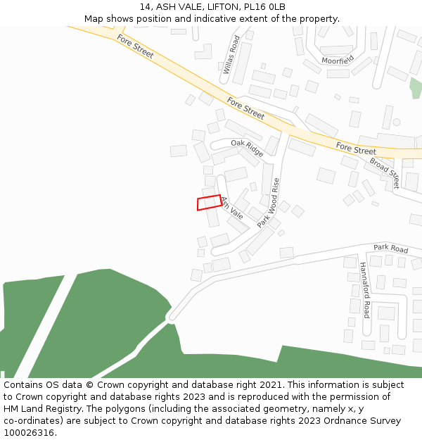 14, ASH VALE, LIFTON, PL16 0LB: Location map and indicative extent of plot