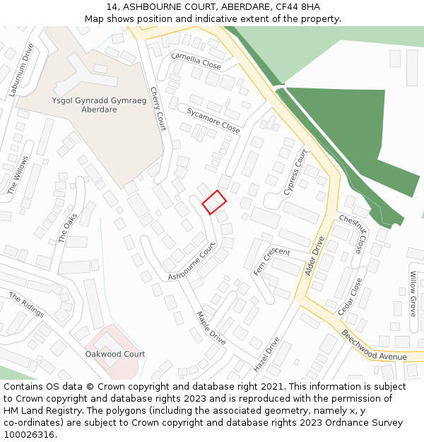 14, ASHBOURNE COURT, ABERDARE, CF44 8HA: Location map and indicative extent of plot