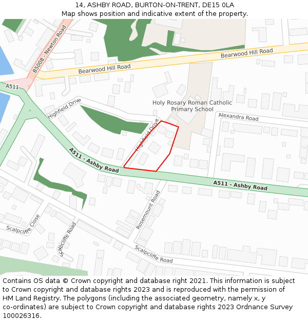 14, ASHBY ROAD, BURTON-ON-TRENT, DE15 0LA: Location map and indicative extent of plot