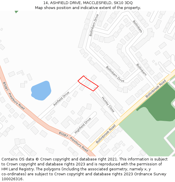 14, ASHFIELD DRIVE, MACCLESFIELD, SK10 3DQ: Location map and indicative extent of plot