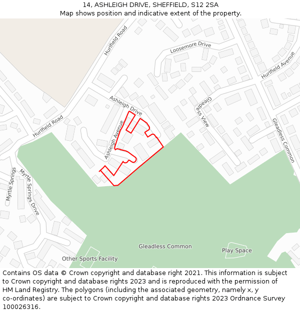14, ASHLEIGH DRIVE, SHEFFIELD, S12 2SA: Location map and indicative extent of plot