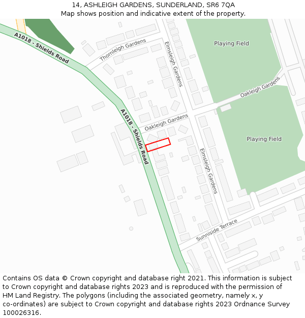 14, ASHLEIGH GARDENS, SUNDERLAND, SR6 7QA: Location map and indicative extent of plot