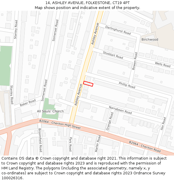 14, ASHLEY AVENUE, FOLKESTONE, CT19 4PT: Location map and indicative extent of plot