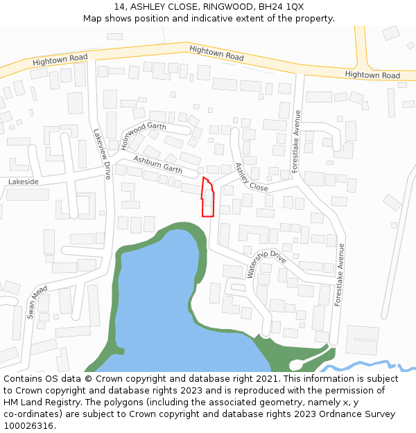 14, ASHLEY CLOSE, RINGWOOD, BH24 1QX: Location map and indicative extent of plot