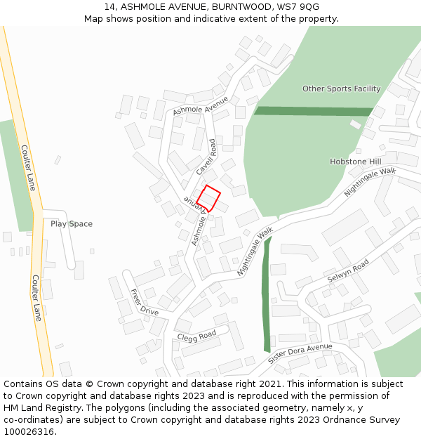 14, ASHMOLE AVENUE, BURNTWOOD, WS7 9QG: Location map and indicative extent of plot