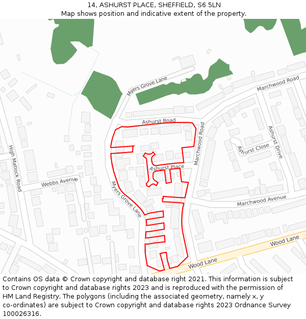 14, ASHURST PLACE, SHEFFIELD, S6 5LN: Location map and indicative extent of plot