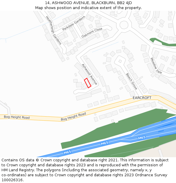 14, ASHWOOD AVENUE, BLACKBURN, BB2 4JD: Location map and indicative extent of plot