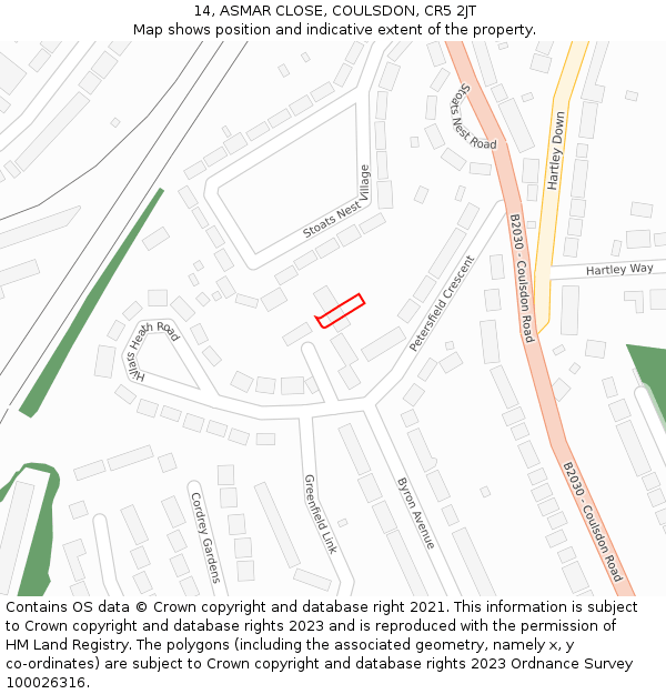 14, ASMAR CLOSE, COULSDON, CR5 2JT: Location map and indicative extent of plot