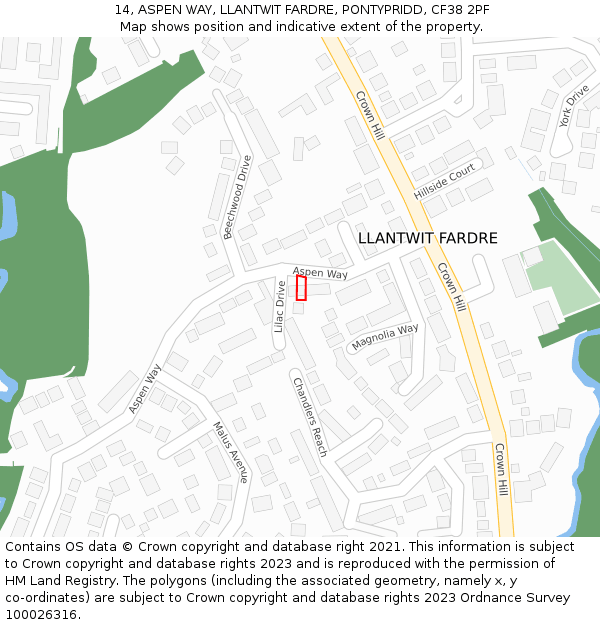 14, ASPEN WAY, LLANTWIT FARDRE, PONTYPRIDD, CF38 2PF: Location map and indicative extent of plot