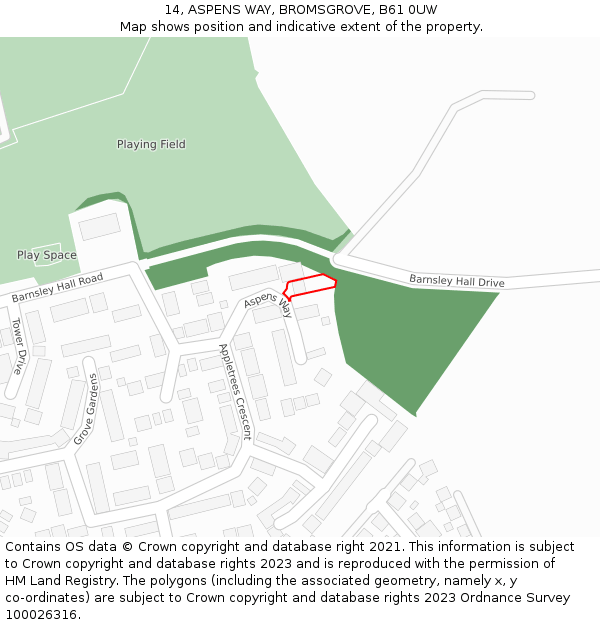 14, ASPENS WAY, BROMSGROVE, B61 0UW: Location map and indicative extent of plot