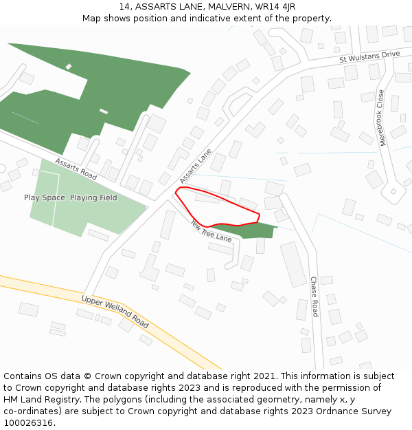 14, ASSARTS LANE, MALVERN, WR14 4JR: Location map and indicative extent of plot