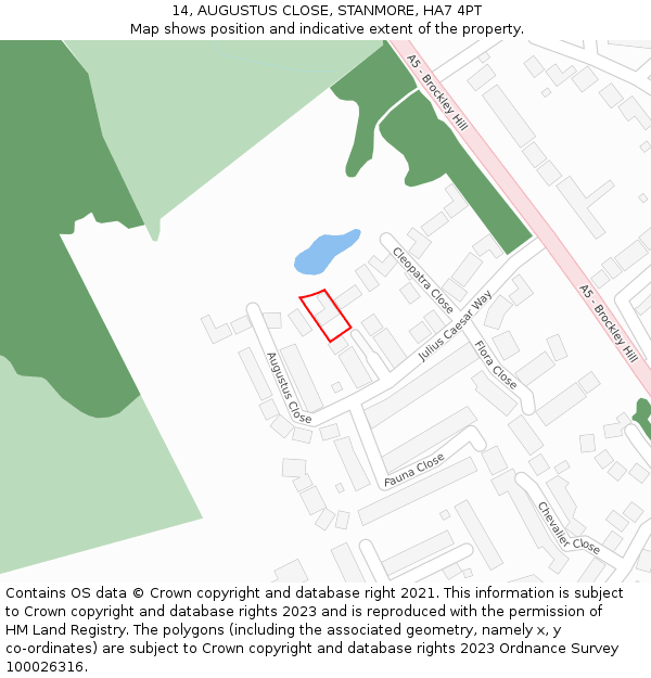 14, AUGUSTUS CLOSE, STANMORE, HA7 4PT: Location map and indicative extent of plot