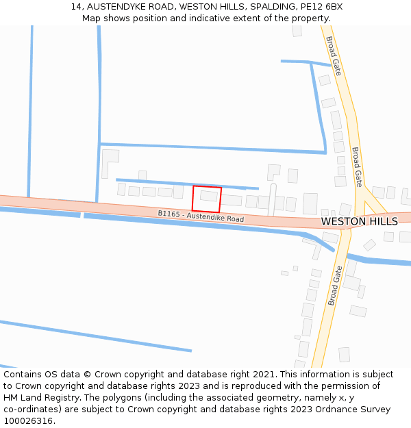 14, AUSTENDYKE ROAD, WESTON HILLS, SPALDING, PE12 6BX: Location map and indicative extent of plot