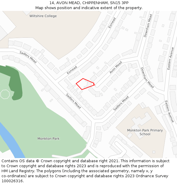 14, AVON MEAD, CHIPPENHAM, SN15 3PP: Location map and indicative extent of plot