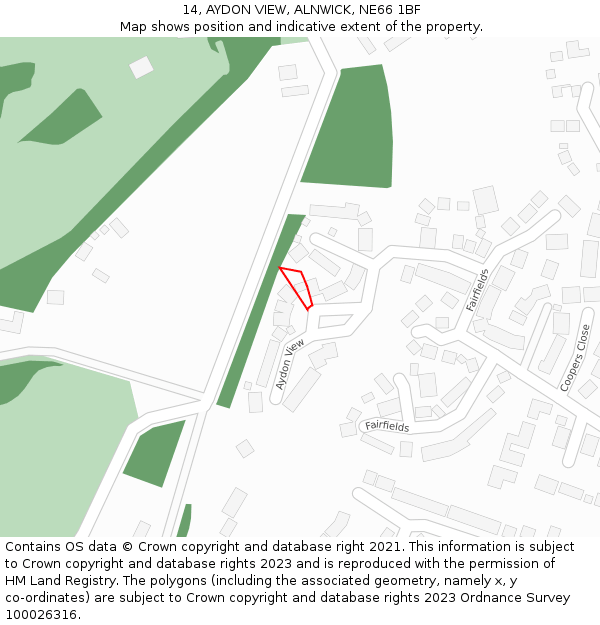 14, AYDON VIEW, ALNWICK, NE66 1BF: Location map and indicative extent of plot