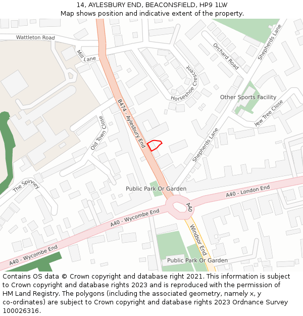 14, AYLESBURY END, BEACONSFIELD, HP9 1LW: Location map and indicative extent of plot