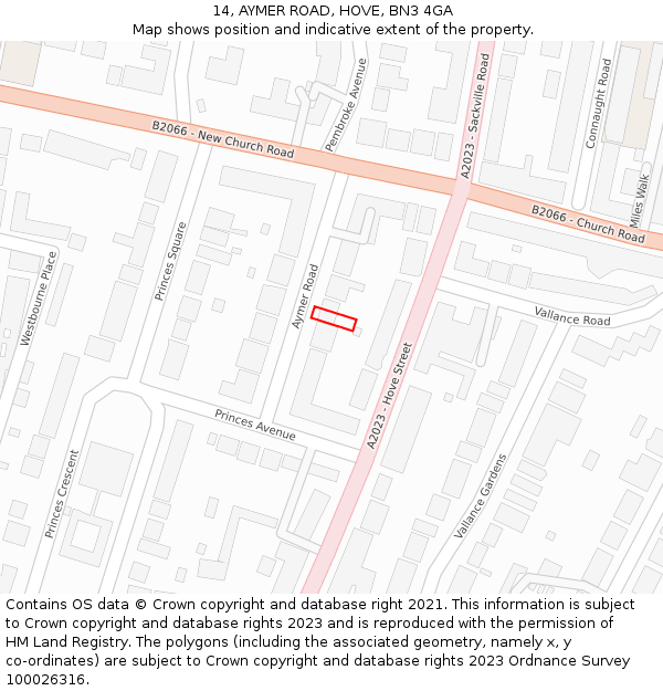 14, AYMER ROAD, HOVE, BN3 4GA: Location map and indicative extent of plot